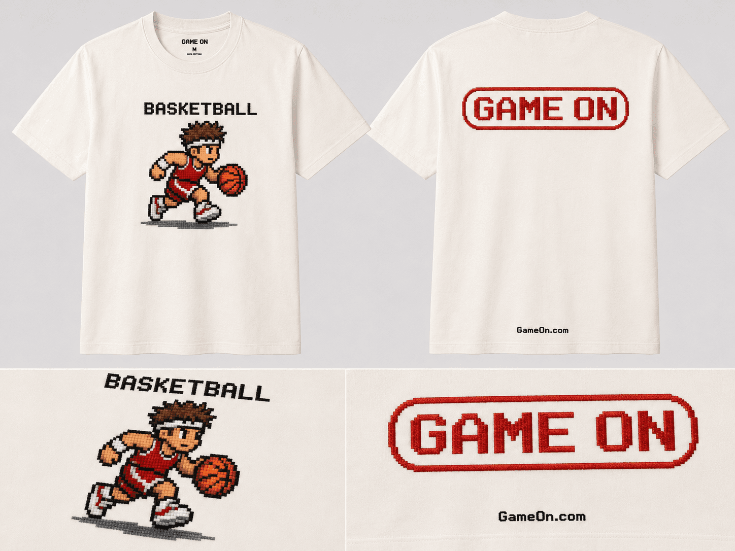 Game ON Retro Basketball Tee — Front — retro arcade-inspired sports tee